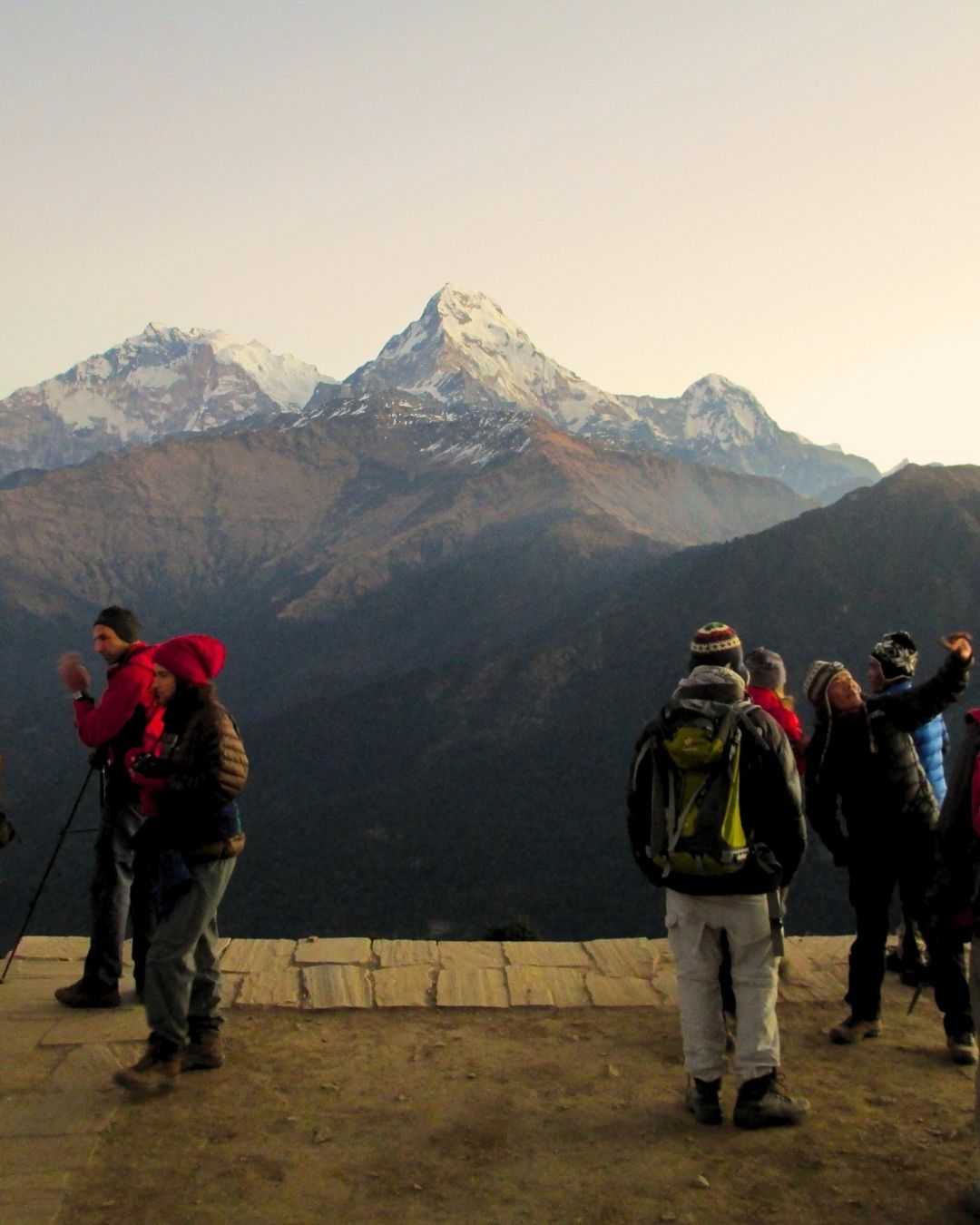 Trekkers climbing the famous stone stairs early morning to Poon Hill