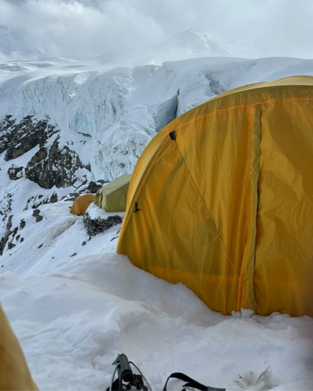 High camp on Mera Peak during climbing expedition in Nepal