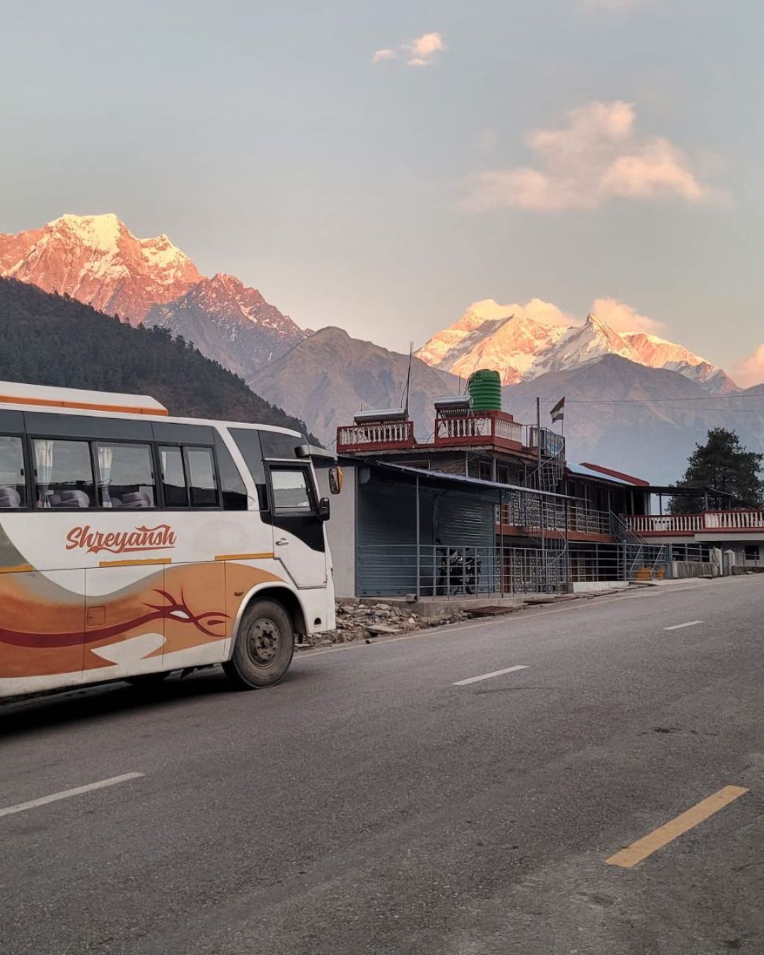 Sunrise over snow-capped peaks in Lower Mustang Trek