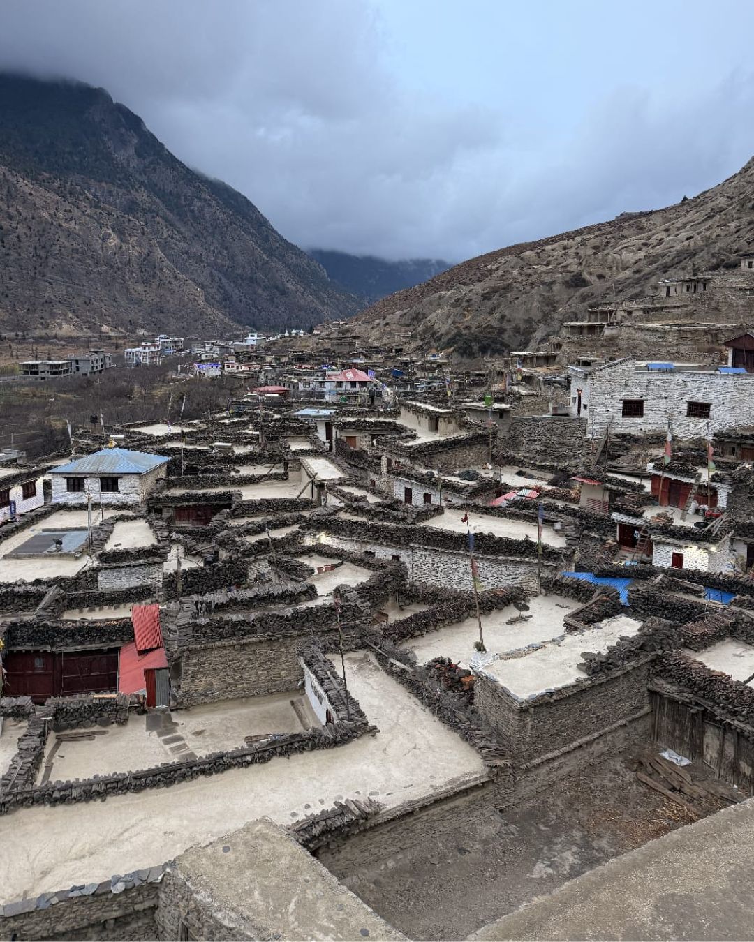 Marpha village with traditional stone houses in Mustang, Nepal