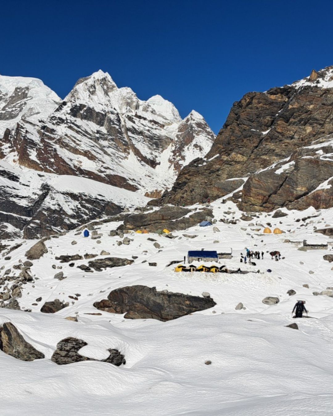 Snow-covered alpine terrain near Mera Peak