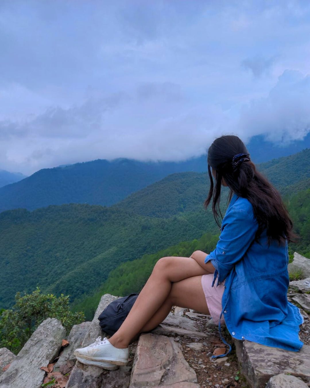 Peaceful forest path during Champadevi day hike